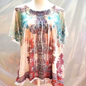 One World cap sleeve blouse, size 2X